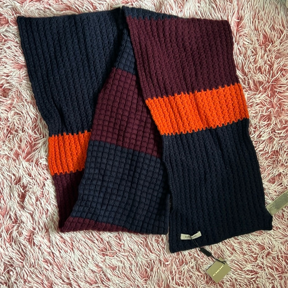 Burberry waffle stripe cashmere wool deep claret scarf